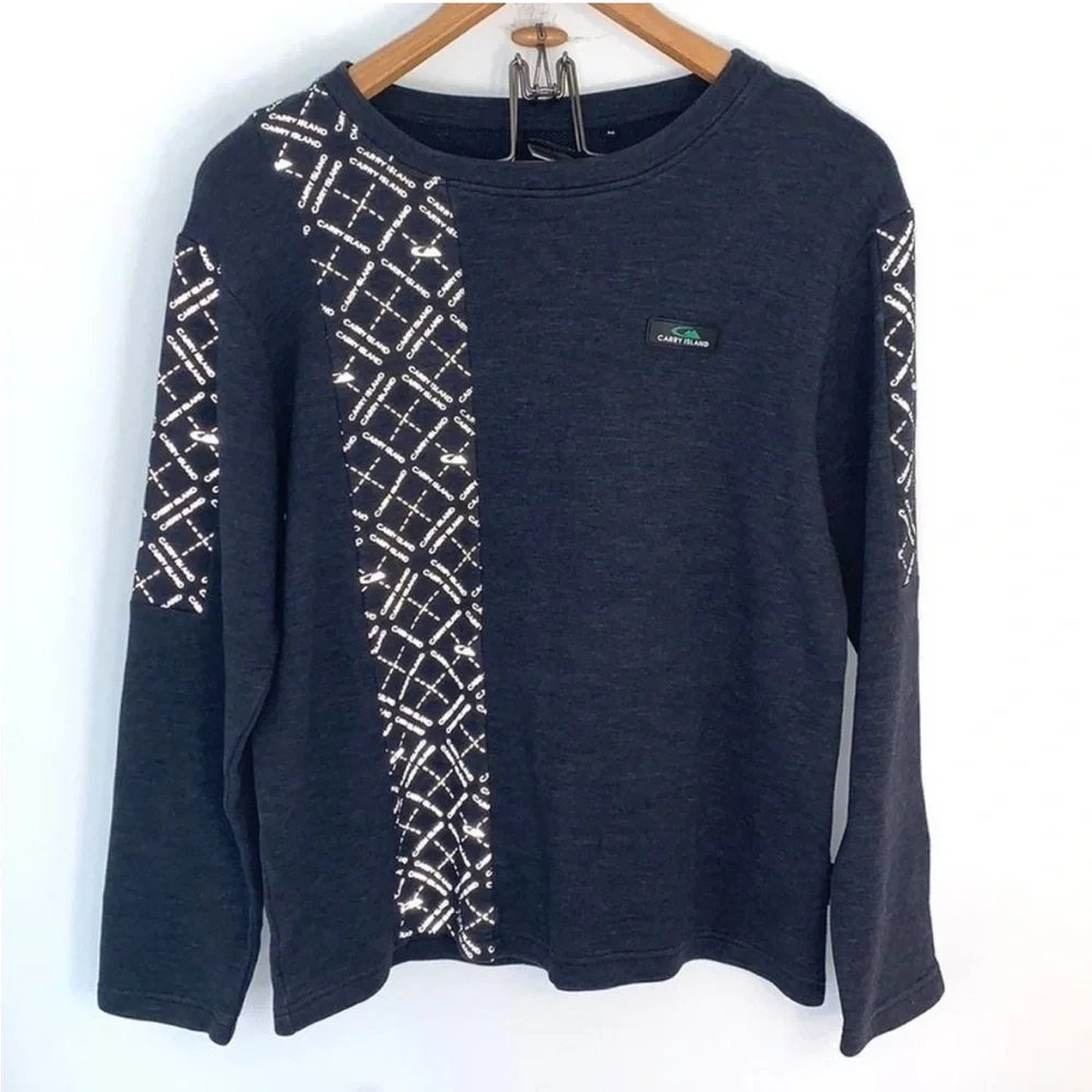 Carry Island Reflective Wear Bluish Gray Crewneck Knit Top Size Medium - Picture 2 of 6